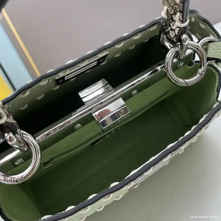 Cheap Calf Green Mini In Iconic Stitching Peekaboo Bag Fendi Leather 0703